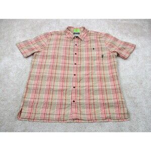 Patagonia Puckerware Shirt Men XL Beige Red Seersucker Short Sleeve Button Up *